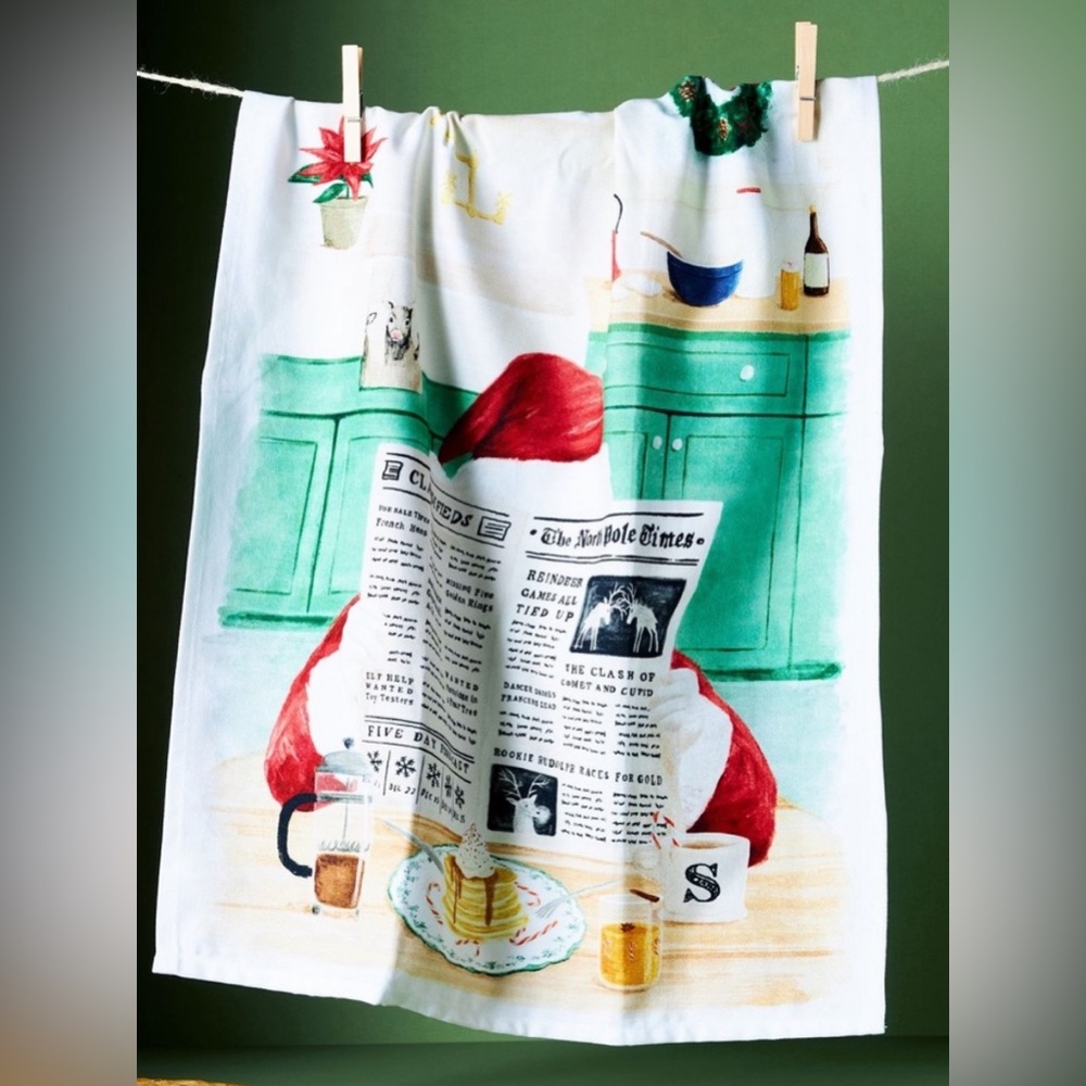 Anthropologie Breakfast with Santa Dishtowel, 28" x 21"